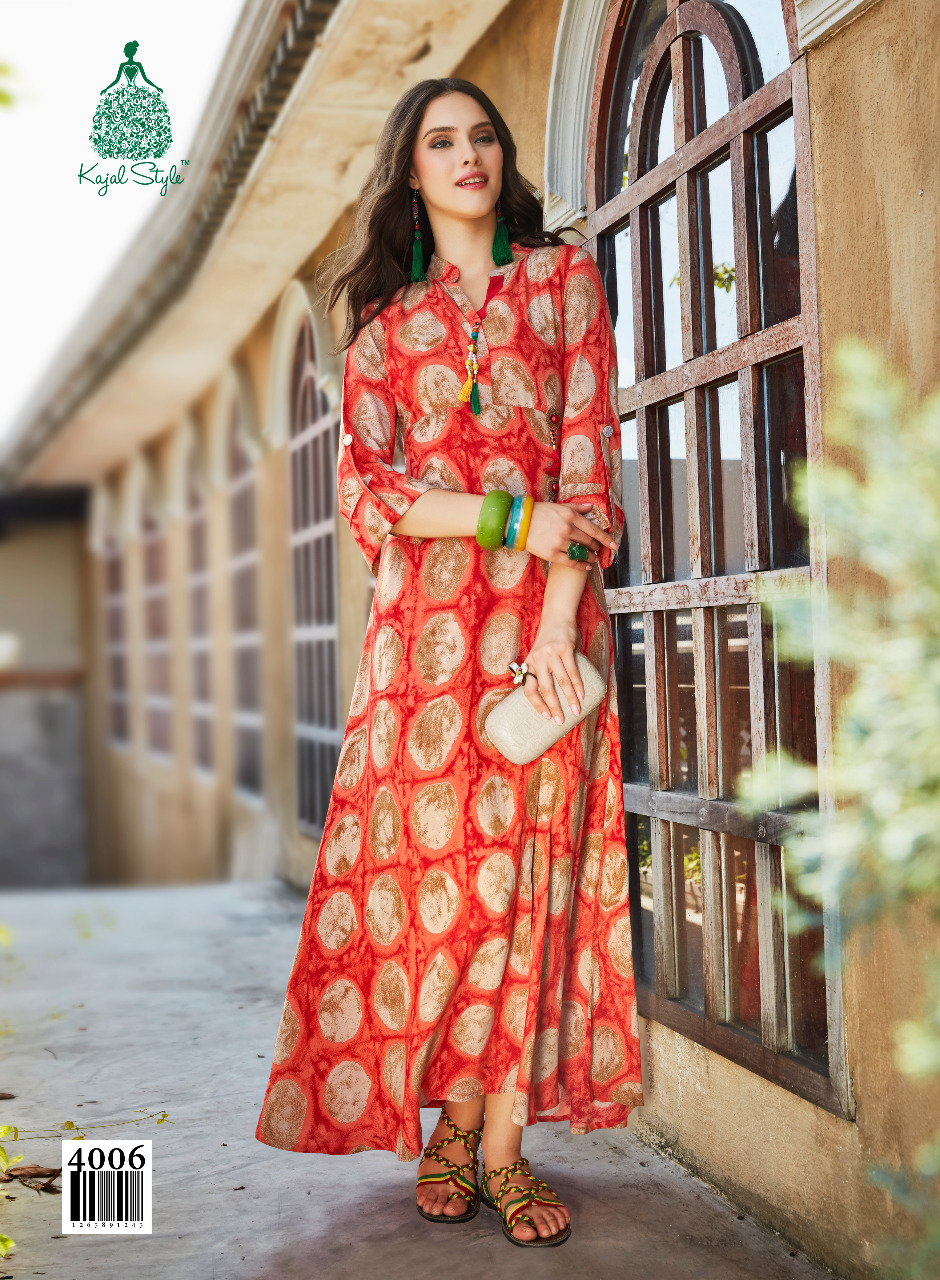 Yellow And Blue Rayon Print Kurtis