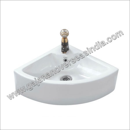 Corner Wash Basin - Ceramic, Elongated Shape, White Color | Floor Mounted, Smooth Edge Finish, Crack and Scratch Proof Design