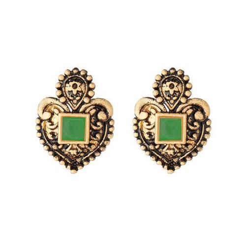 Partywear Gold Colour Kaju Shape With Greem Alloy Stud Earring Gender: Children