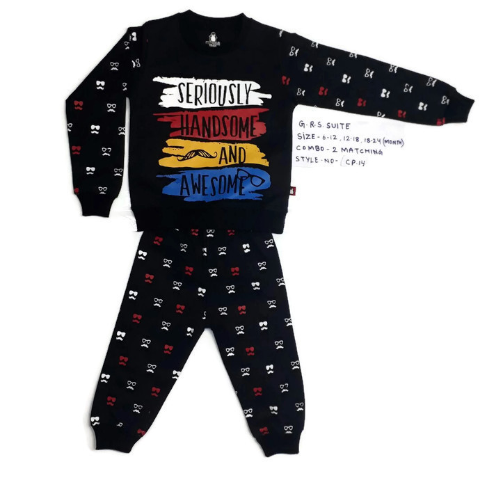 Round Neck Suit S Group - Customized Size, Embroidered Pattern | Breathable, Non-toxic, Trendy Winter Wear For Boys, Washable, Dry Cleanable