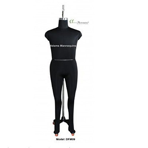 Male Dress Forms - Fiberglass Size 38, Black Color | Non-Collapsible Shoulders, Sturdy Metal Four-Legged Wheeled Stand, Height Adjustable
