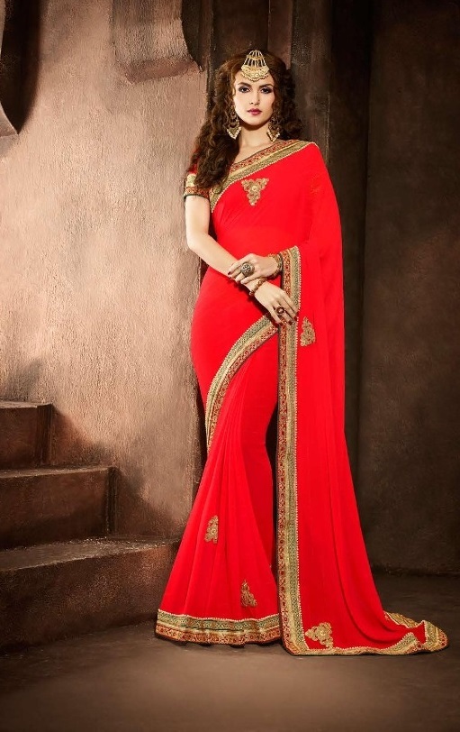 Orange Designer Georgette Saree With Heavy Blouse - Jacquard Silk, 6.3 Meter Length, Embroidered Pattern | Unique Handcrafted Ethnic Wear