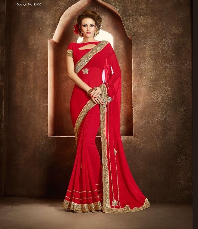 Orange Designer Georgette Saree With Heavy Blouse - Jacquard Silk, 6.3 Meter Length, Embroidered Pattern | Unique Handcrafted Ethnic Wear