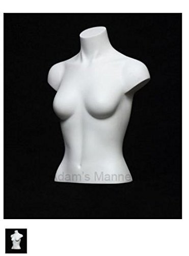 Female Torso FT05 - Fiberglass Half Body, Medium Size, White Color - High Quality Heavy Duty Plastic, Simple Elegant Design, Fix Pose