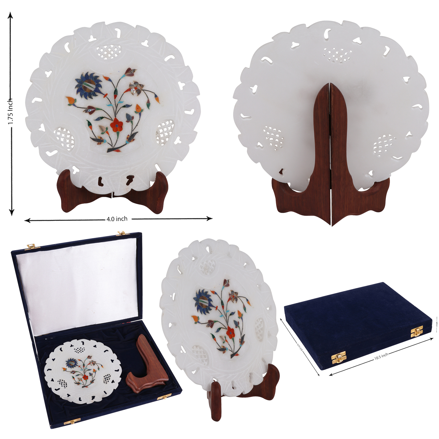Enlay Marble Plate - Round 5-6 Inch | Elegant Design, Vibrant Colors, Durable Material For Decorative Use