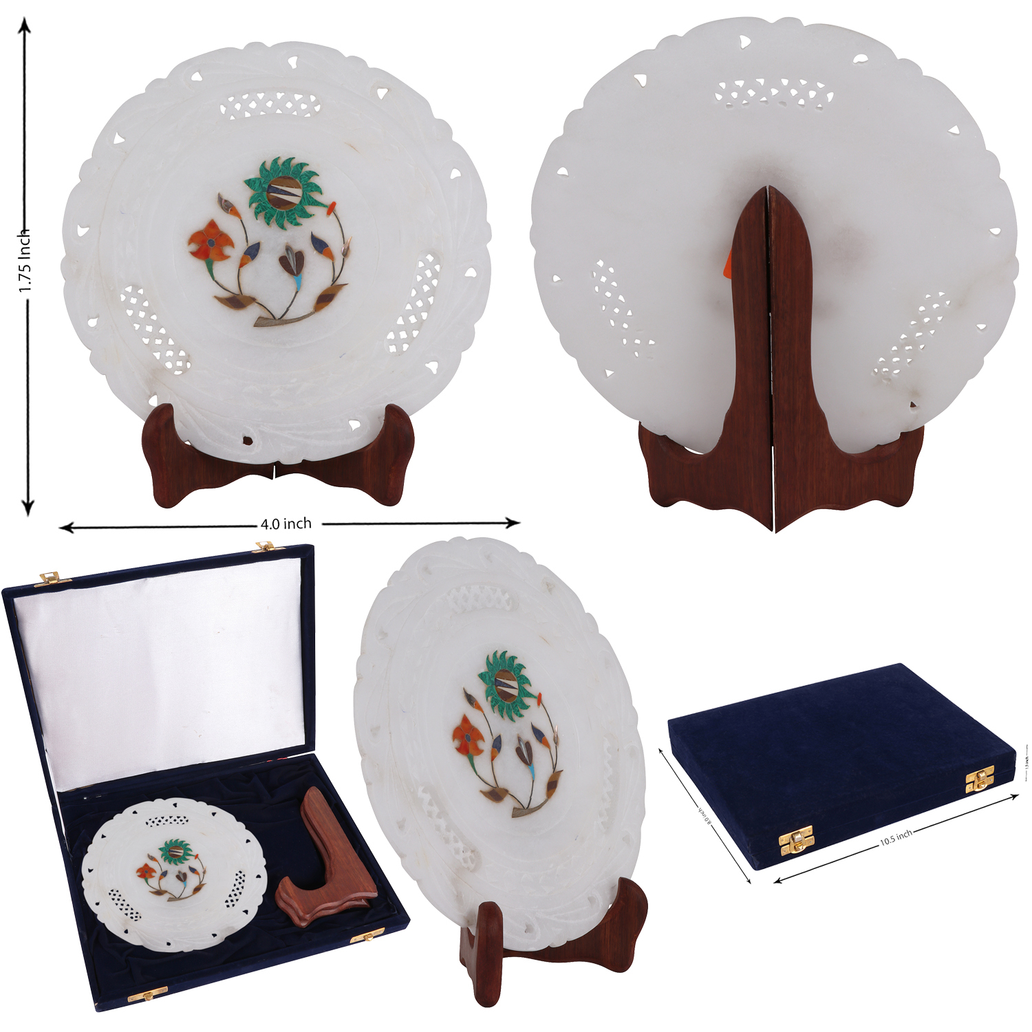 Enlay Marble Plate - Round 5-6 Inch | Elegant Design, Vibrant Colors, Durable Material For Decorative Use