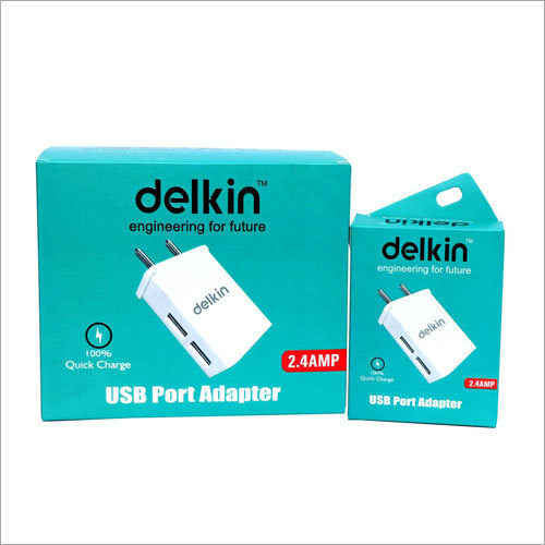 2.4 Amp USB Port Adapter - Plastic, Compact Size , Dual USB Ports, Quick Charging Speed, Surge Protection, Stylish White Color