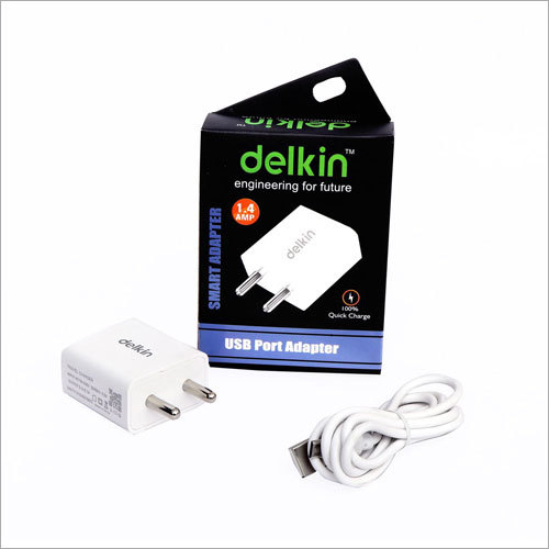 1.4 Amp Single USB Port Adapter - Durable Plastic Body, Ergonomic Design | Includes Data Cable for Easy Smartphone Charging