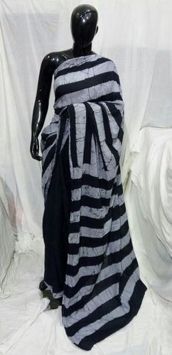 Block Printed Fancy Saree - Cotton Fabric , Black & Grey Design for All Seasons