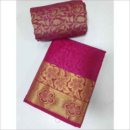 शिफॉन कांचीपुरम आर्ट ब्रासो सेल्फ साड़ी (डिज़ाइन नंबर 1) अतिरिक्त अतिरिक्त ब्लाउज के साथ