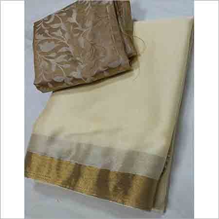 Chiffon Kashmiri Chinon Plain Zari Border Chitpallu Saree(With Extra Blouse)