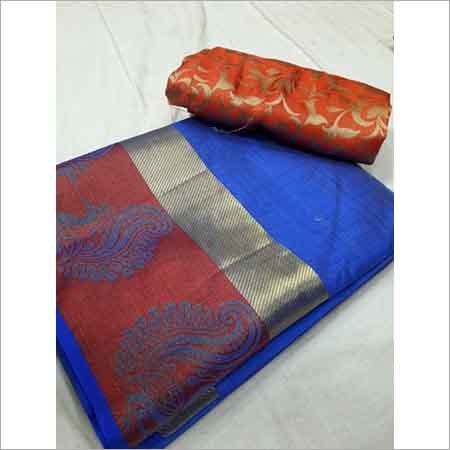 Tussar Silk Sartin Peacock Border Chitpallu Saree - Chiffon Fabric, Woven Pattern, Comes With Extra Blouse
