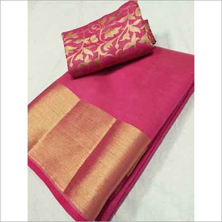 Chiffon Tussar Lakdi Patta Sarees(with Extra Jacquard Blouse)