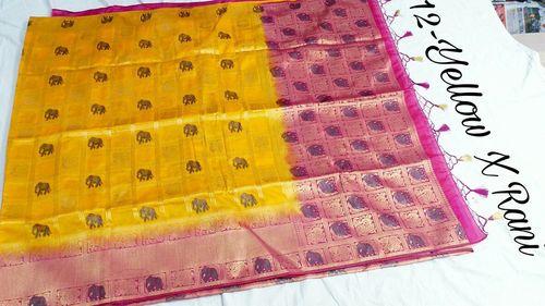 शिफॉन बोंगा सिल्क एलीफेंट रिच पल्लू कंट्रास्ट विथ कंट्रास्ट विथ कंट्रास्ट विथ विथ वीविंग डिज़ाइन