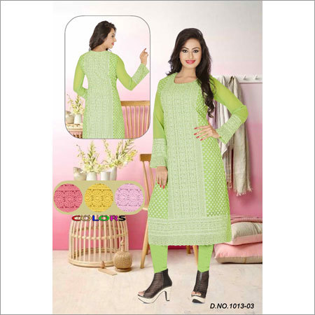 Ladies Green Color Chikan Kurtis
