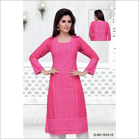 Ladies Chikan Pink Color Kurtis