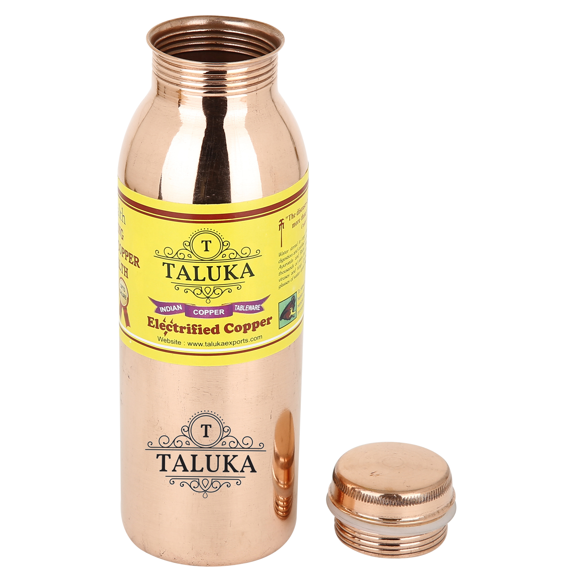 Copper Water Bottle - 1000ml Capacity, 10.2" Height X 2.8" Diameter, Pure Copper Material, Antioxidant Benefits For Digestion And Immunity