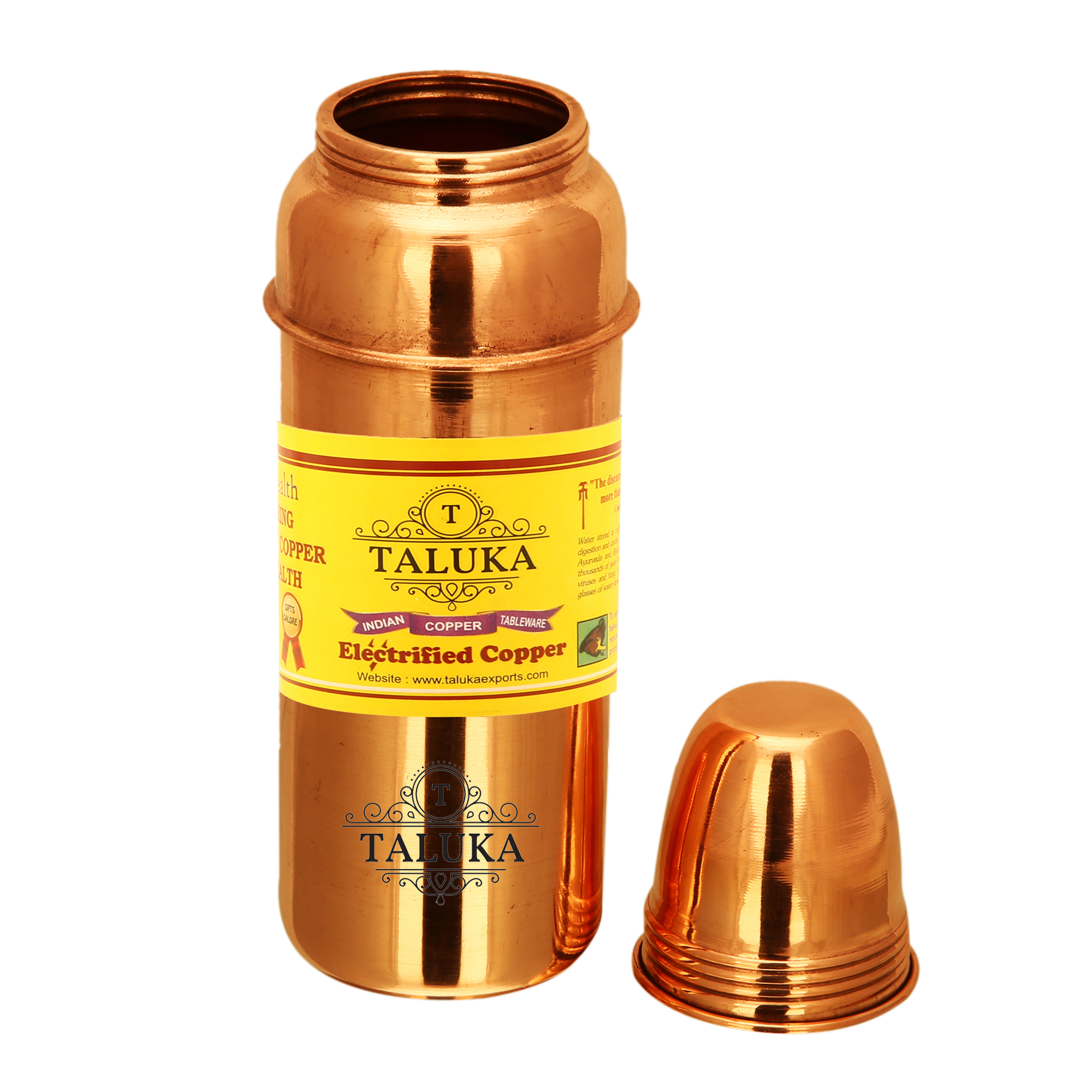 Copper Water Bottle - Pure Copper, 9.5"x2.5", Copper Color | 800ml Capacity, Supports Hemoglobin Synthesis, Antioxidant Properties