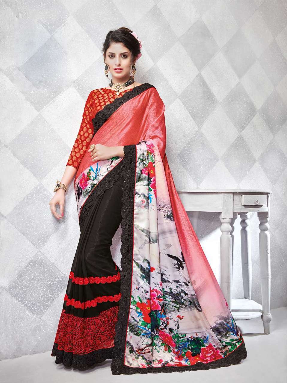 Crepe Orange Stylish Georgette Casual Wear Saree