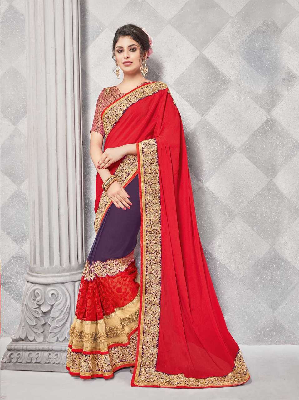 Crepe Orange Stylish Georgette Casual Wear Saree