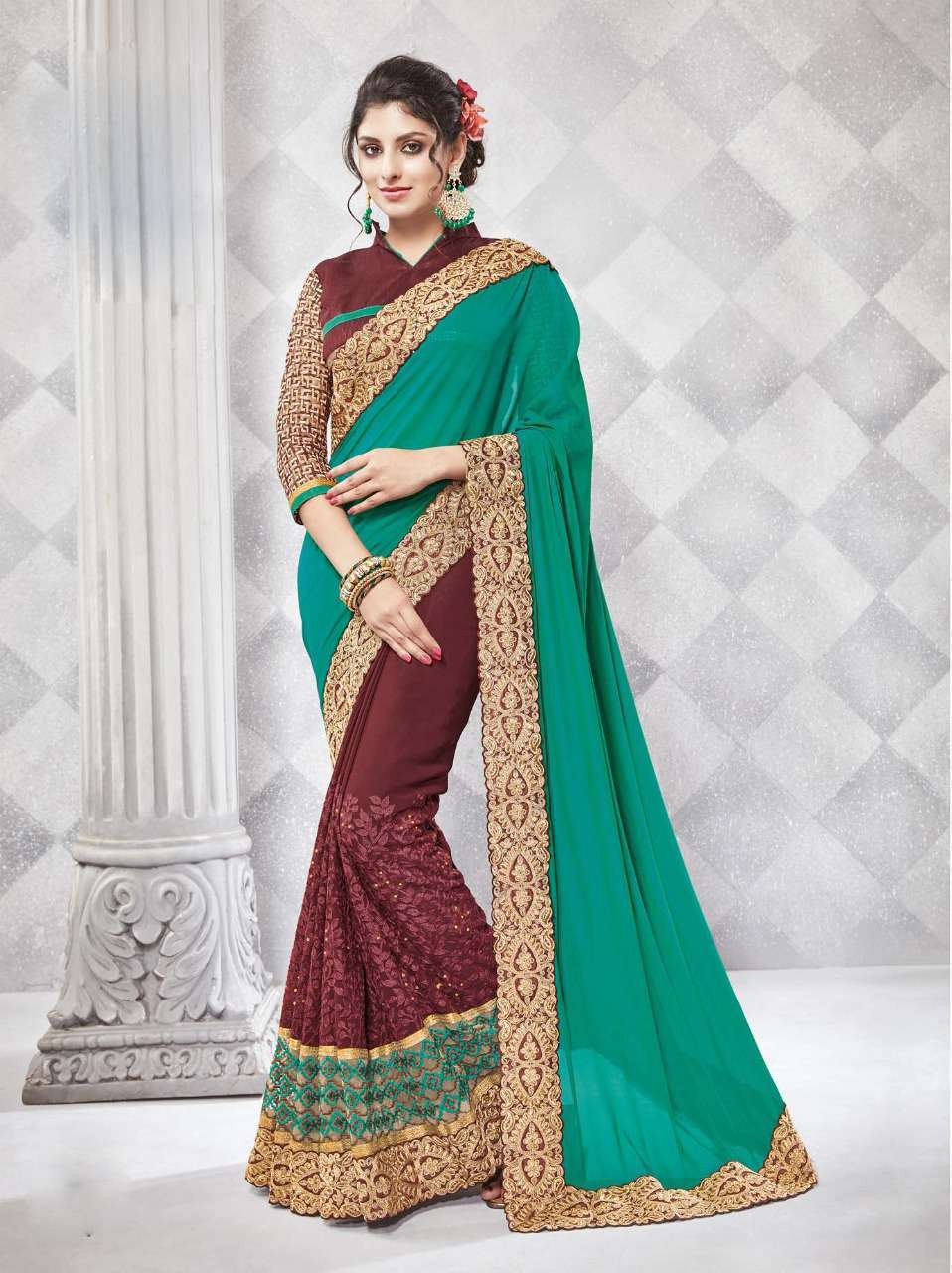 Crepe Orange Stylish Georgette Casual Wear Saree