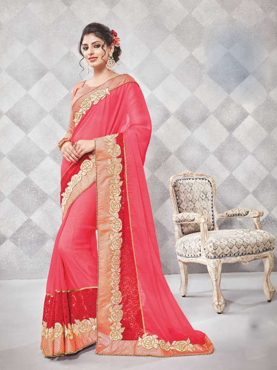 Crepe Orange Stylish Georgette Casual Wear Saree