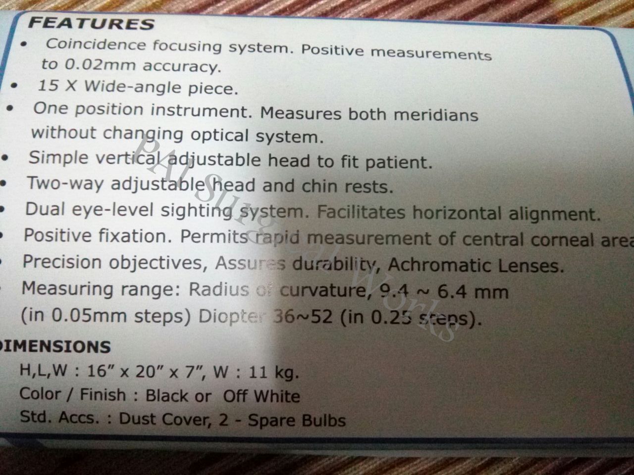 Keratometer - Metal Build, 15x Magnification, Measuring Range: 9.4 ~ 6.4 Mm | 0.02 Mm Accuracy, Dual Eye Level Sighting System, Positive Measurement, Adjustable Head & Chin Rests