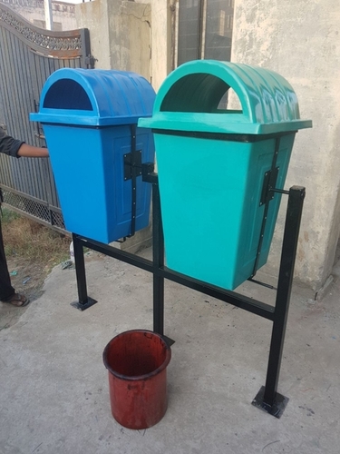 Plastic Double Dustbin - Plastic, 540x360x290 mm, Blue | Capacity 60 L, Rigid Build, Includes Lid, Versatile Waste Management Solution