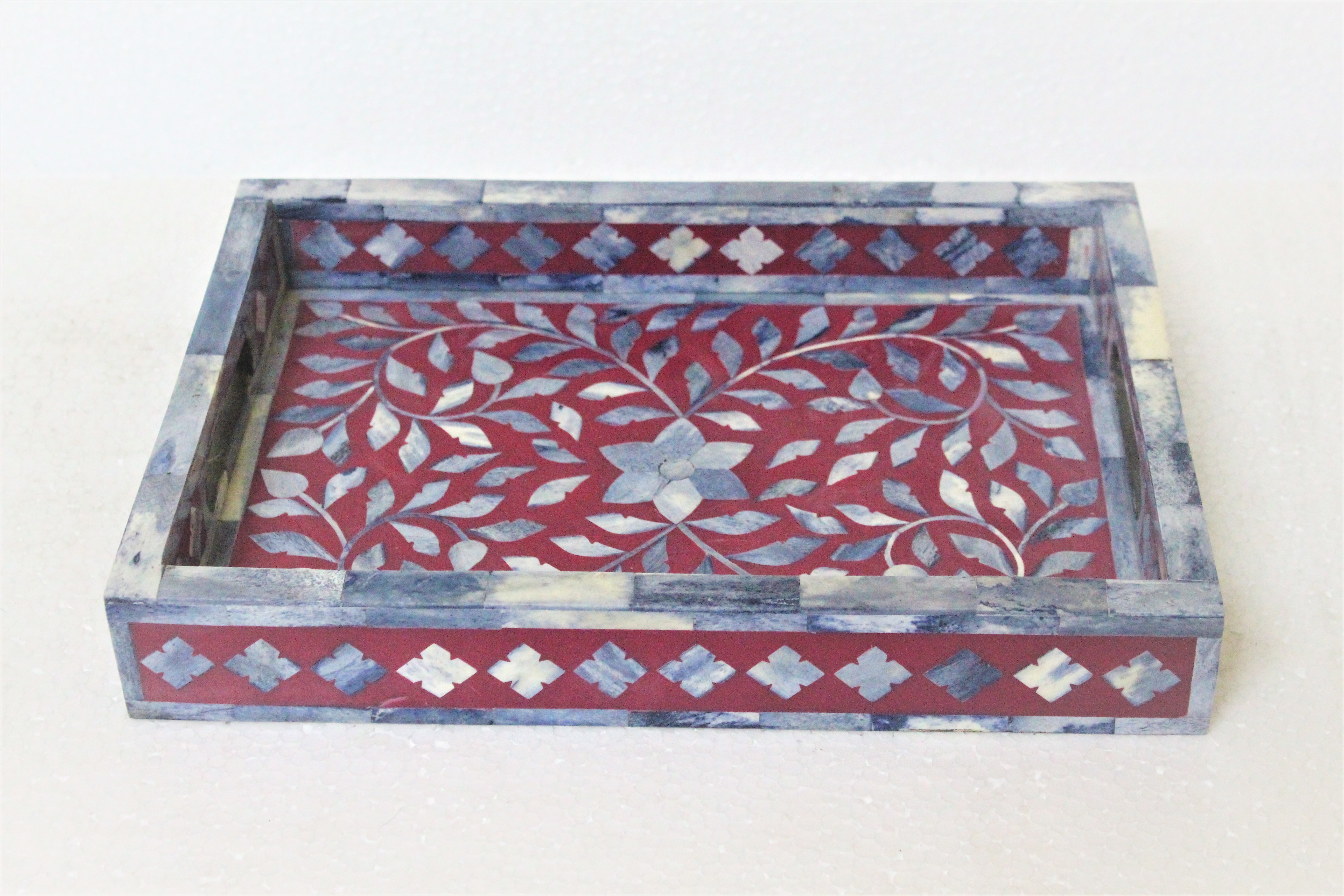 Bone Inlay Tray - Intricate Design, 16x12 Inches | Elegant Indoor Decorative Accessory
