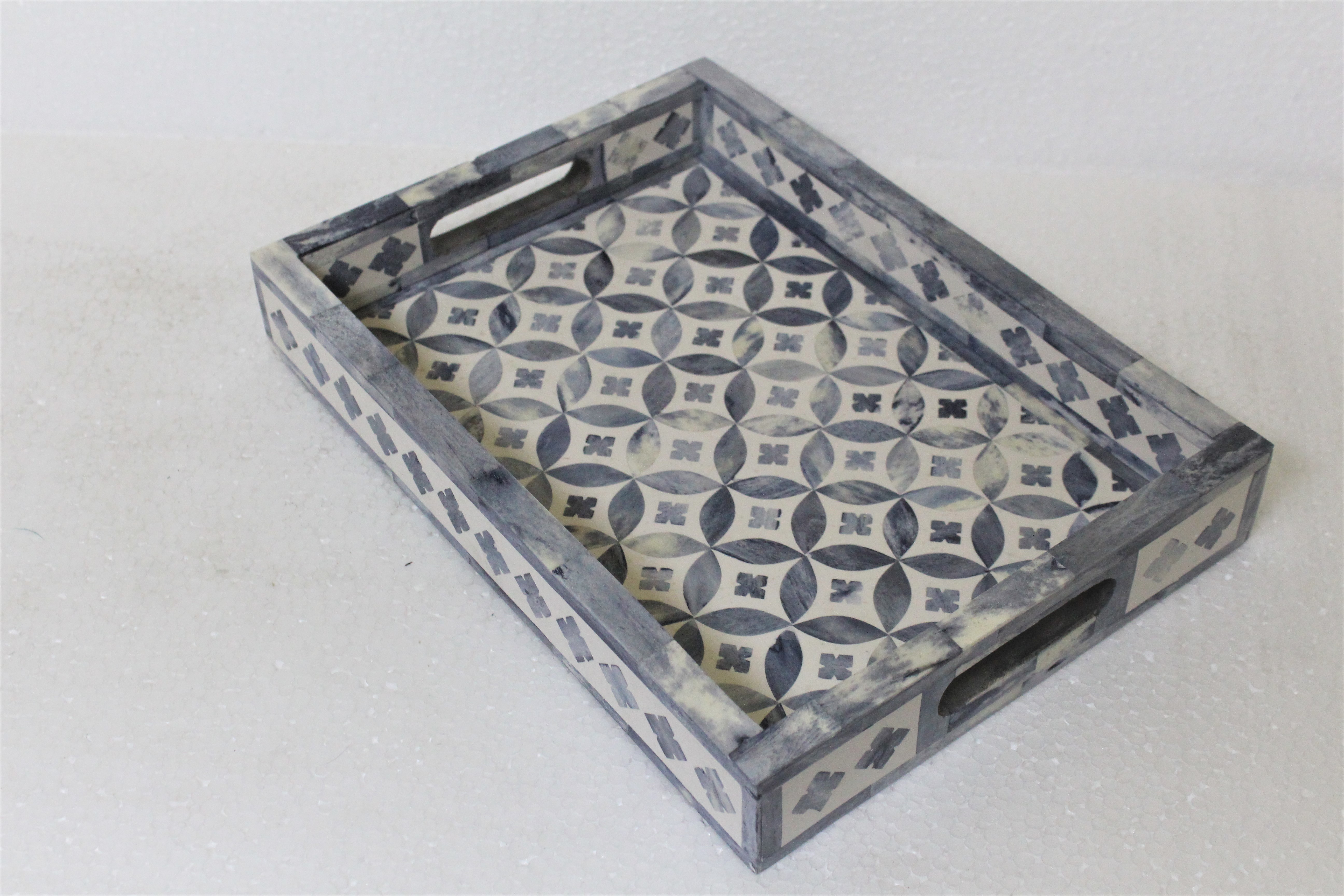 Bone Inlay Tray - Intricate Design, 16x12 Inches | Elegant Indoor Decorative Accessory