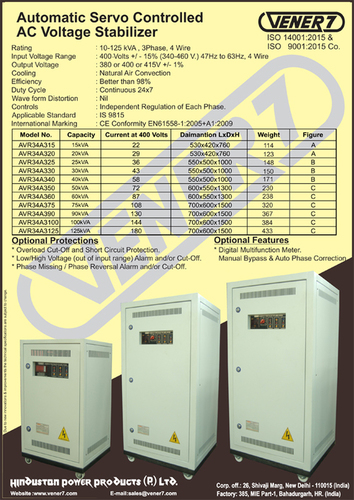 Automatic Servo Controlled Ac Voltage Stabilizer Efficiency: Better Than 98%