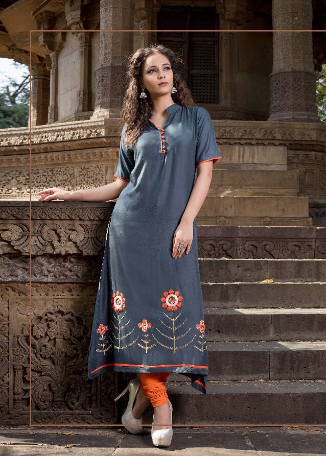 Best Sold  Orange Rayon Casual Kurti