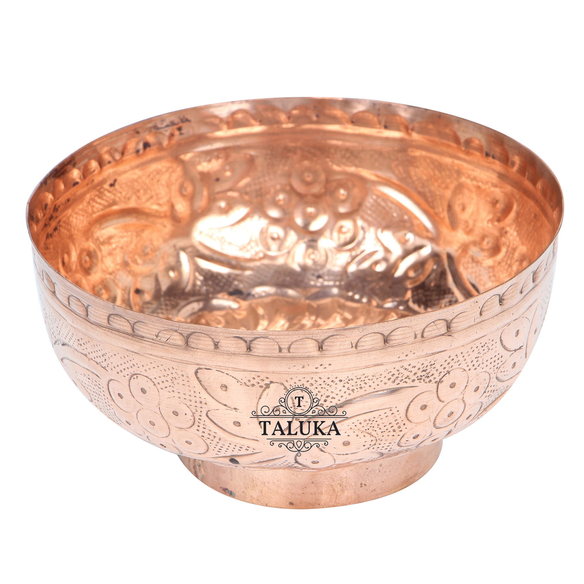 Copper Embossed Bowl - Pure Copper, 5.5" Diameter X 3" Height, 400 Ml Volume, 215 Grams Weight | Elegant Tableware In Copper Finish