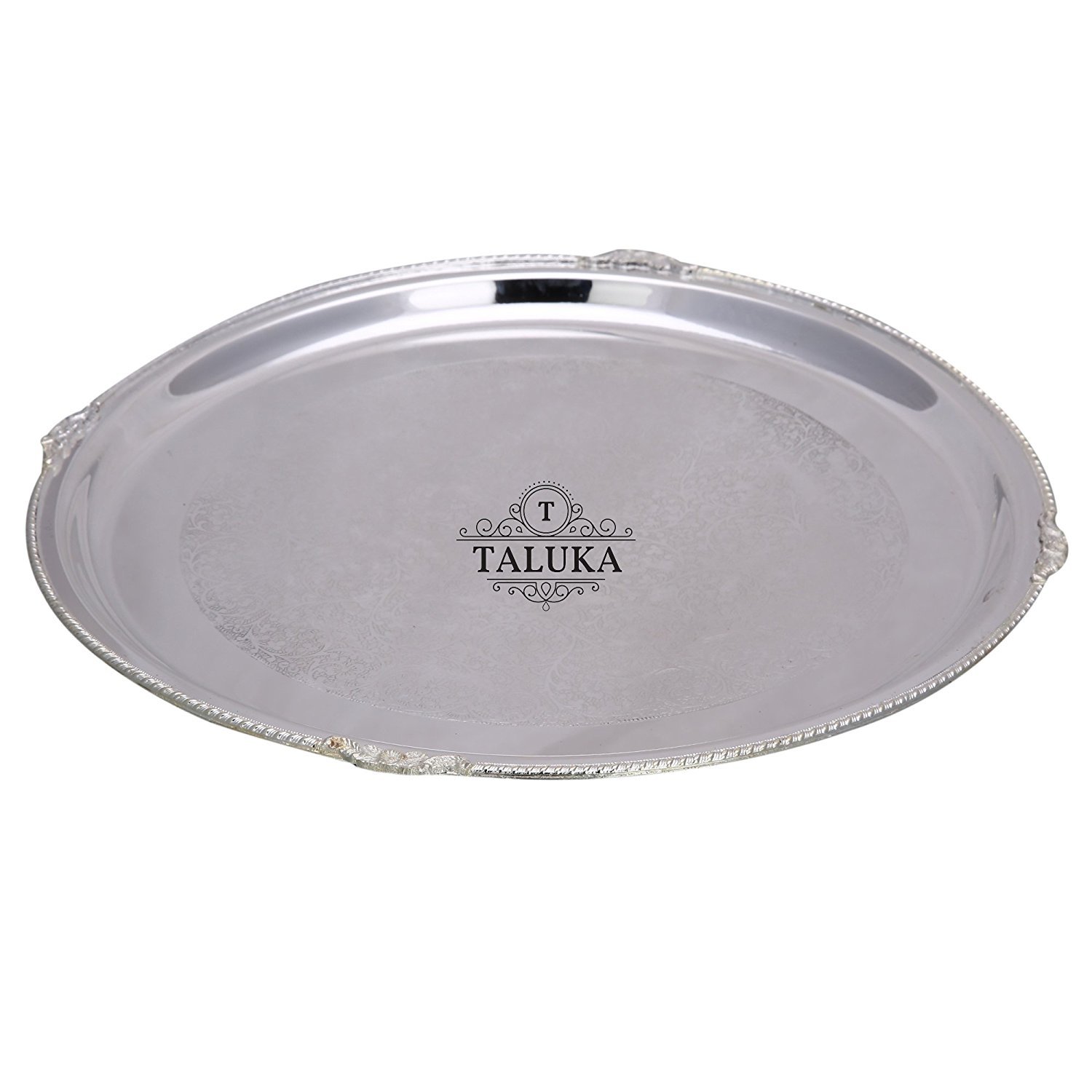 Brass Round Tray - 14.5 Inch Diameter, Silver Color | Durable Serving Tray For Home Bar & Cocktail Parties