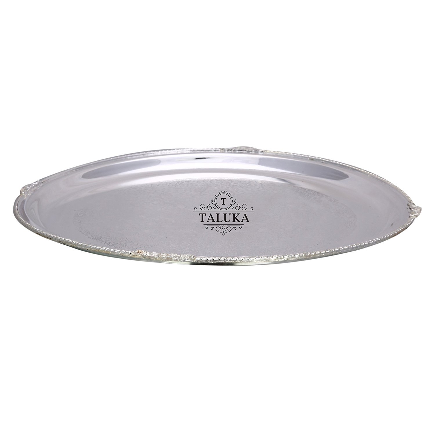 Brass Round Tray - 14.5 Inch Diameter, Silver Color | Durable Serving Tray For Home Bar & Cocktail Parties