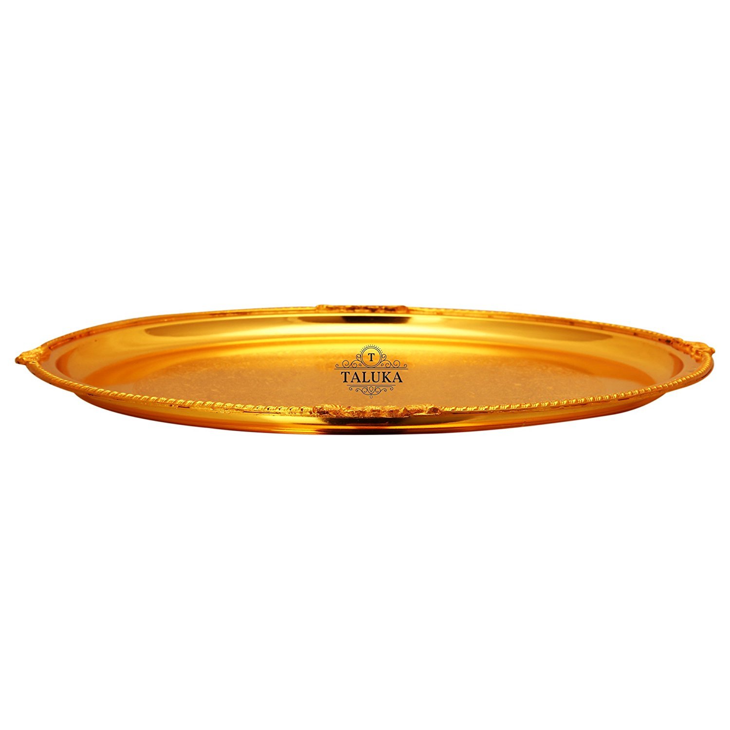 Brass Round Serving Tray - 14.5" Inch Diameter, Golden Brass Material, 1" Inch Height | Elegant Tableware For Home Bar And Cocktail Parties