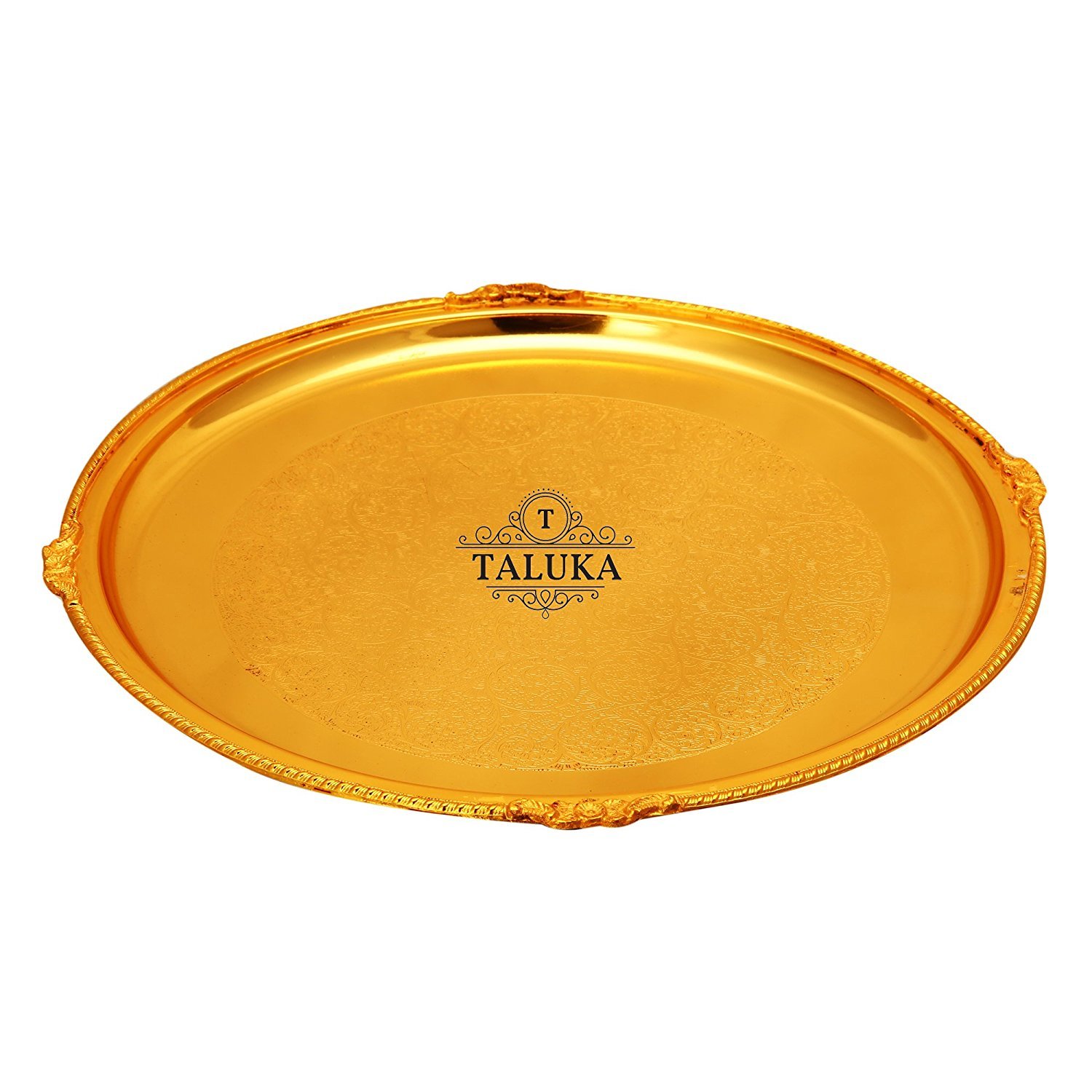 Brass Round Serving Tray - 14.5" Inch Diameter, Golden Brass Material, 1" Inch Height | Elegant Tableware For Home Bar And Cocktail Parties