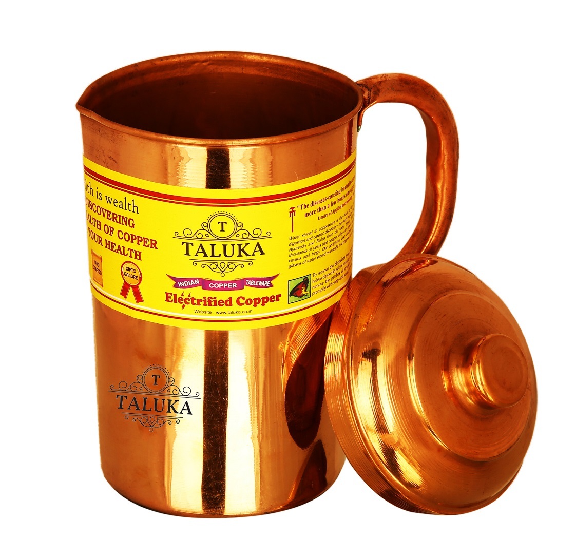 Copper Jug Plain - Pure Copper Material, Height: 8.8" Inch, Diameter: 4.2" Inch, Volume: 1.5 Liter | Elegant Design, Copper Handle, Lightweight At 420 Grams