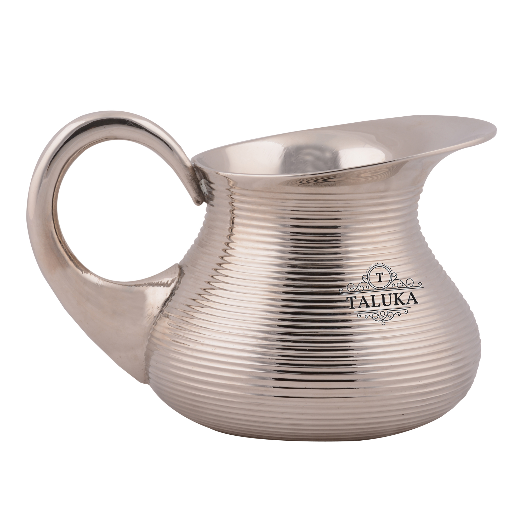Brass Water Jug Belly Bottom Nickel Plated Design - 5" Height, 5" Diameter, 1500 Ml Capacity, 1000 Grams | Handmade By Taluka Exports, Ideal For Home, Restaurant, Bars, Catering Services