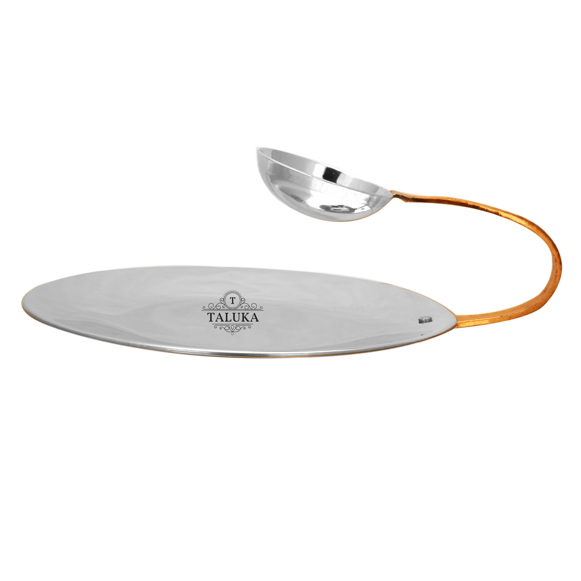 Copper Chip And Dip Tawa - 8" X 3" Inch, Silver Color | Copper Material, Lightweight 550 Grams, Ideal For Snacks And Entertaining