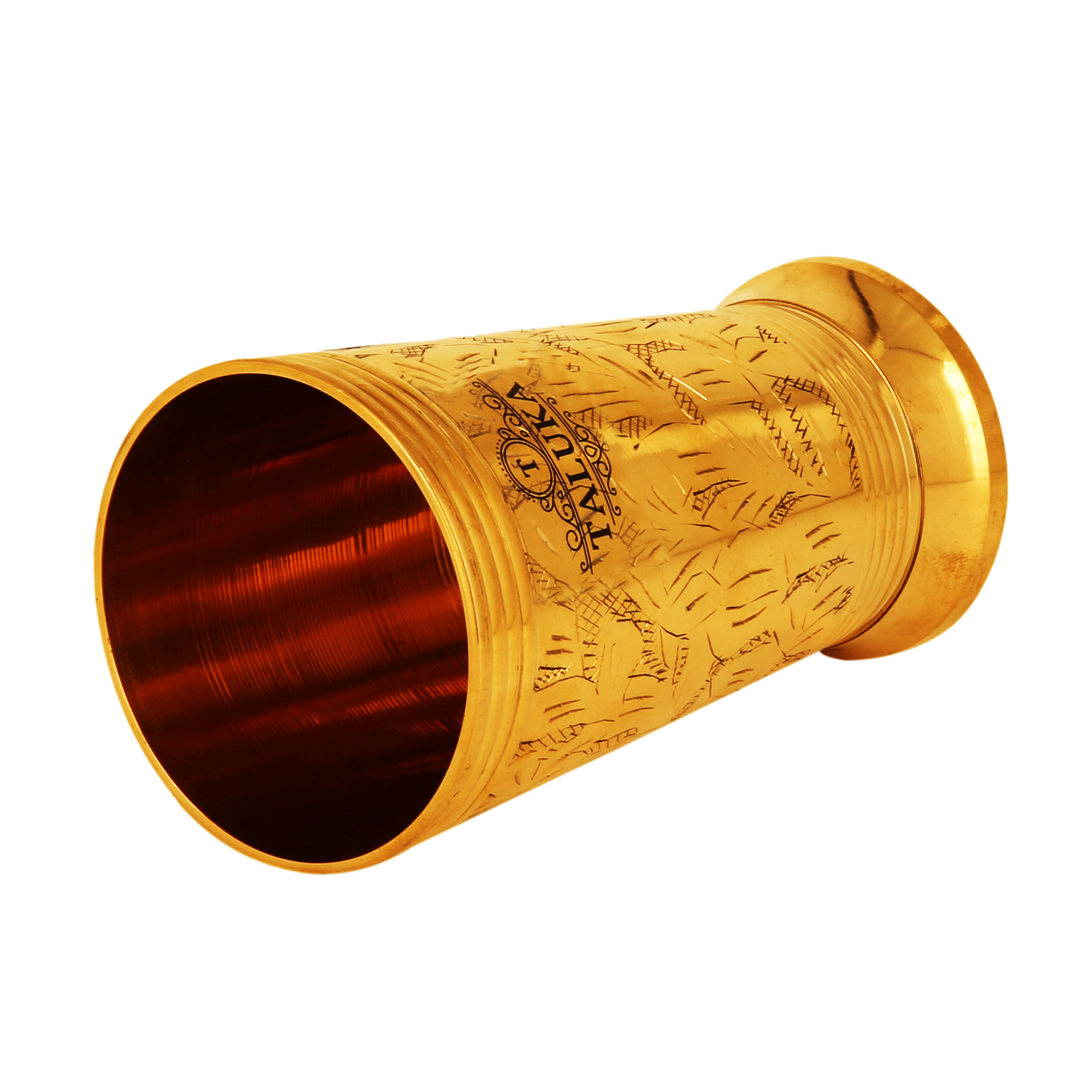 Brass Etching Glass - Pure Brass, 5" Height X 3" Width, Golden Color | Features 400 Ml Capacity, Weighs 235 Grams, Ideal Water Glass