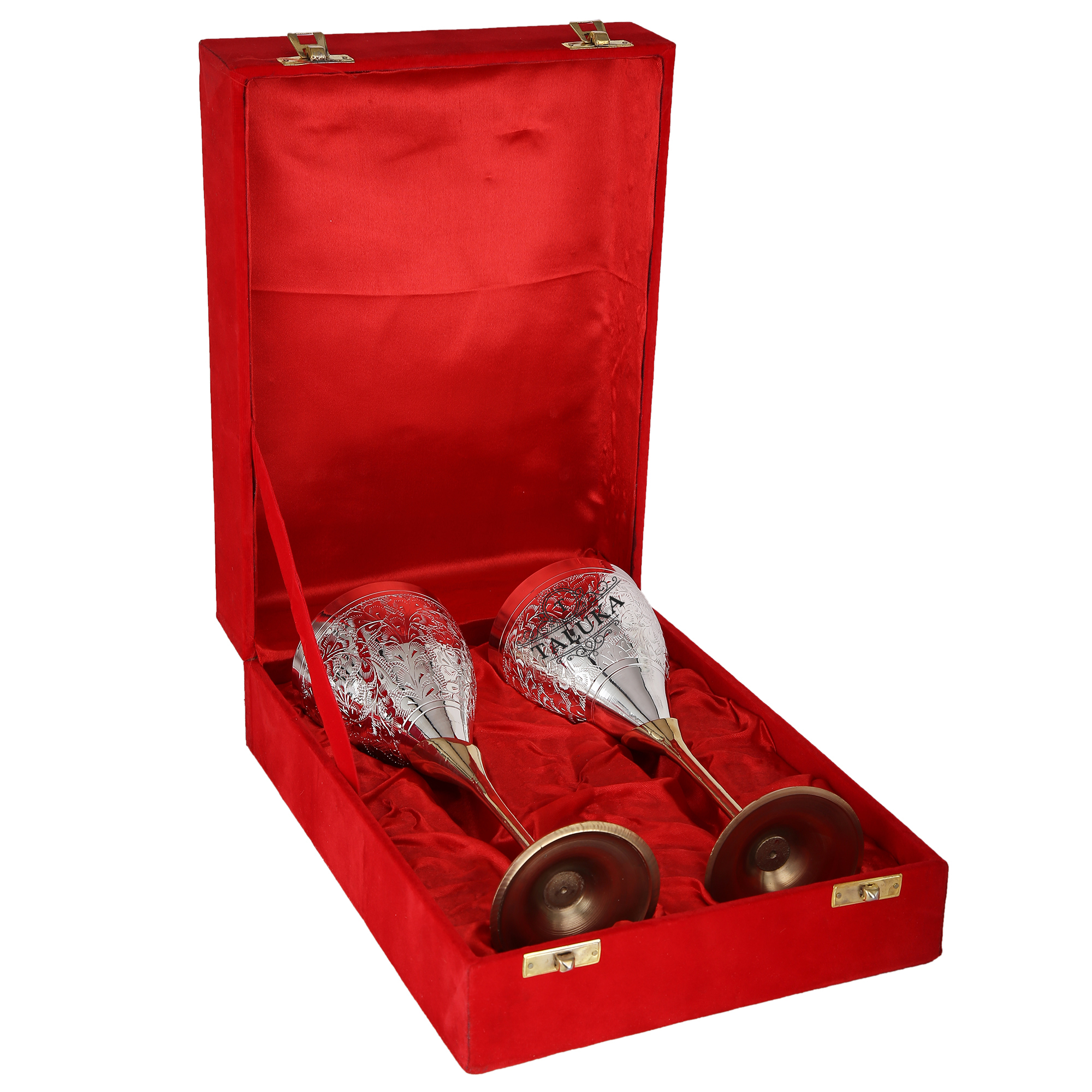 Silver Plated Wine Goblet Glass - 8.5" Height, 3.2" Diameter, 400 Ml Capacity | Golden Color, Elegant Antique Design, Gift Box Included