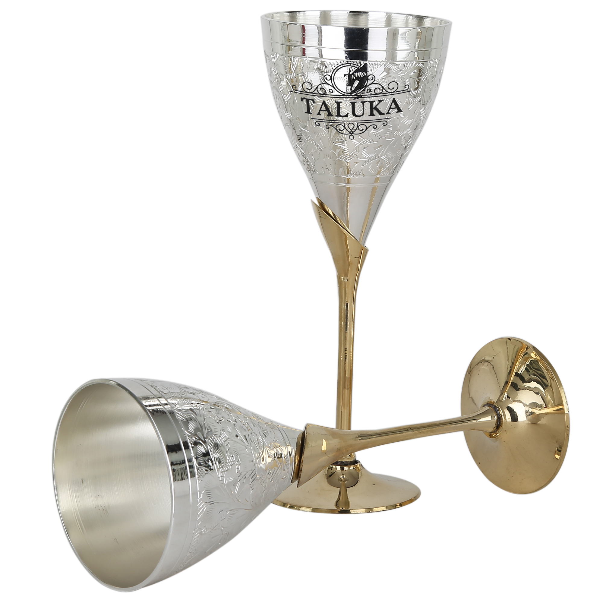 Silver Plated Wine Goblet Glass - 8.5" Height, 3.2" Diameter, 400 Ml Capacity | Golden Color, Elegant Antique Design, Gift Box Included