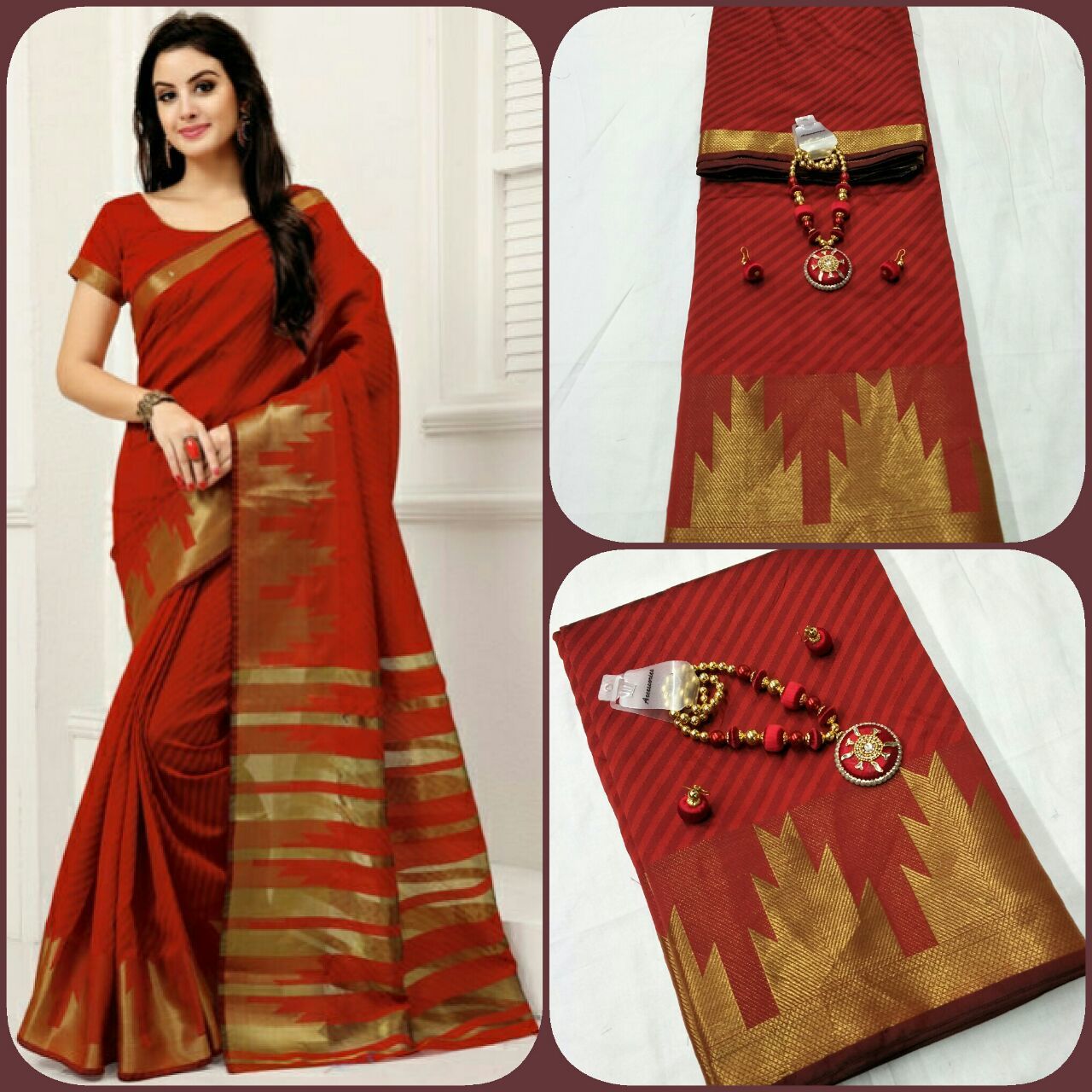 Woven Magenta Exclusive Leechi Jacquard Weaving Saree