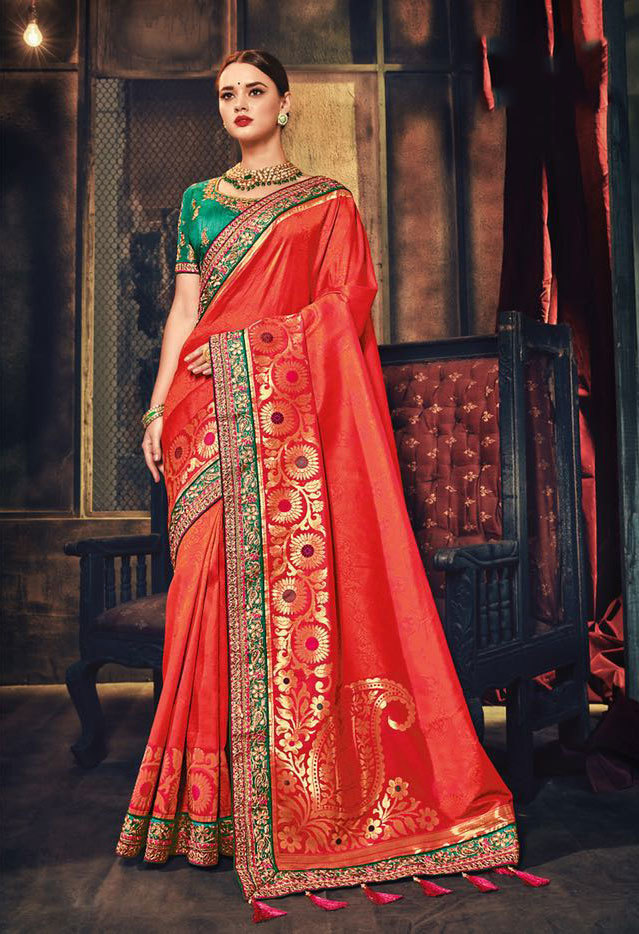 Beige Designer Silk Embroidered Sarees