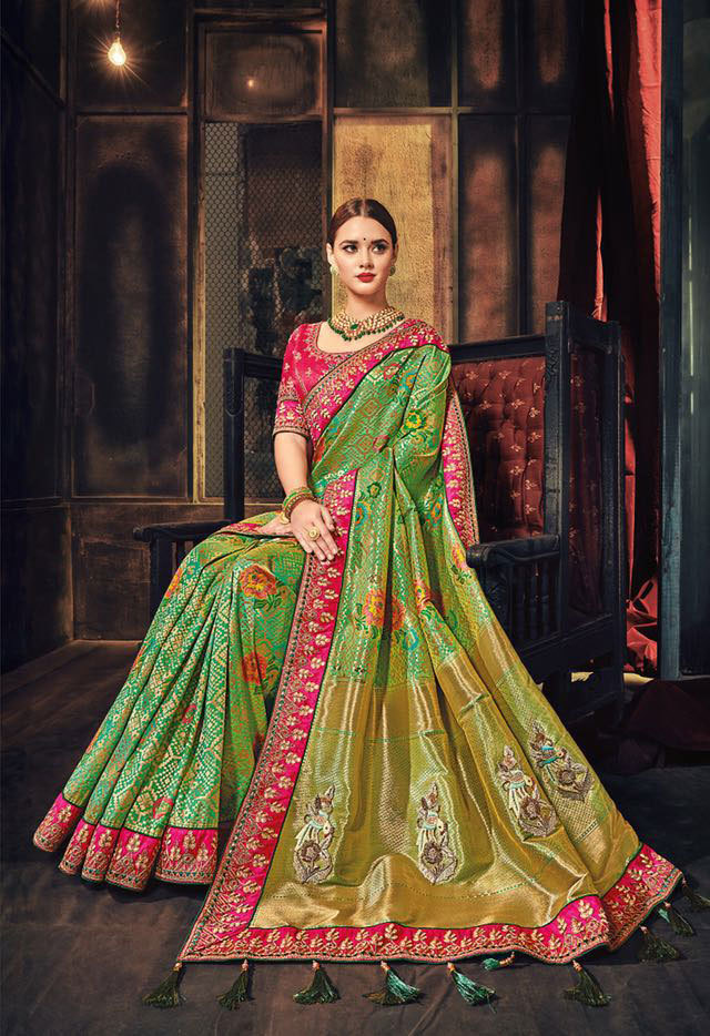 Beige Designer Silk Embroidered Sarees