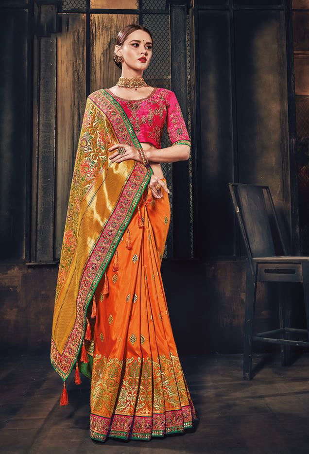 Beige Designer Silk Embroidered Sarees