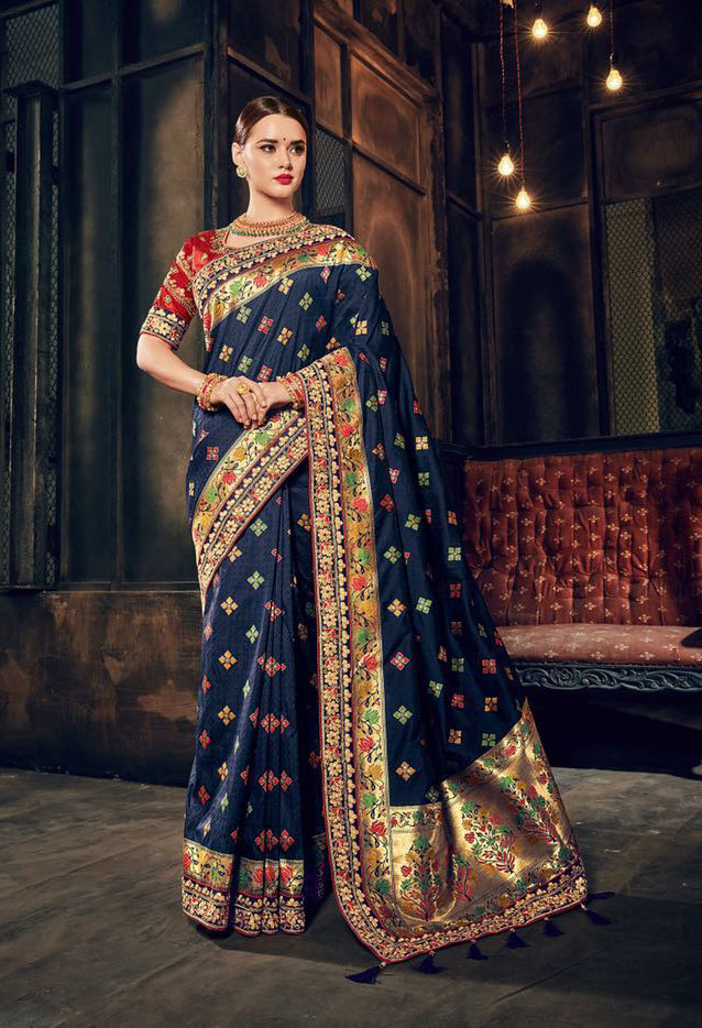 Beige Designer Silk Embroidered Sarees
