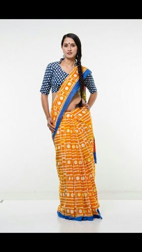 Yellow Trendy Printed Cotton Saree
