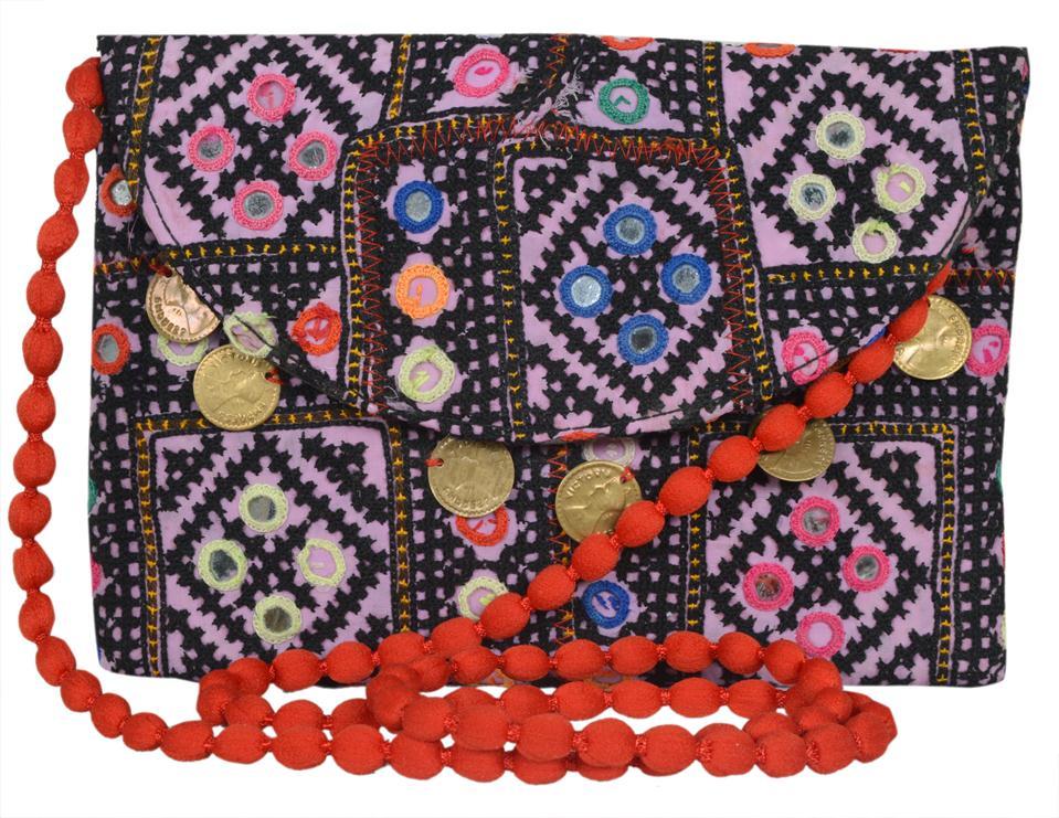 Vintage Banjara Fabric Clutch Bag - 7x9 Inches Snap Button Closure | Lightweight Design For Women